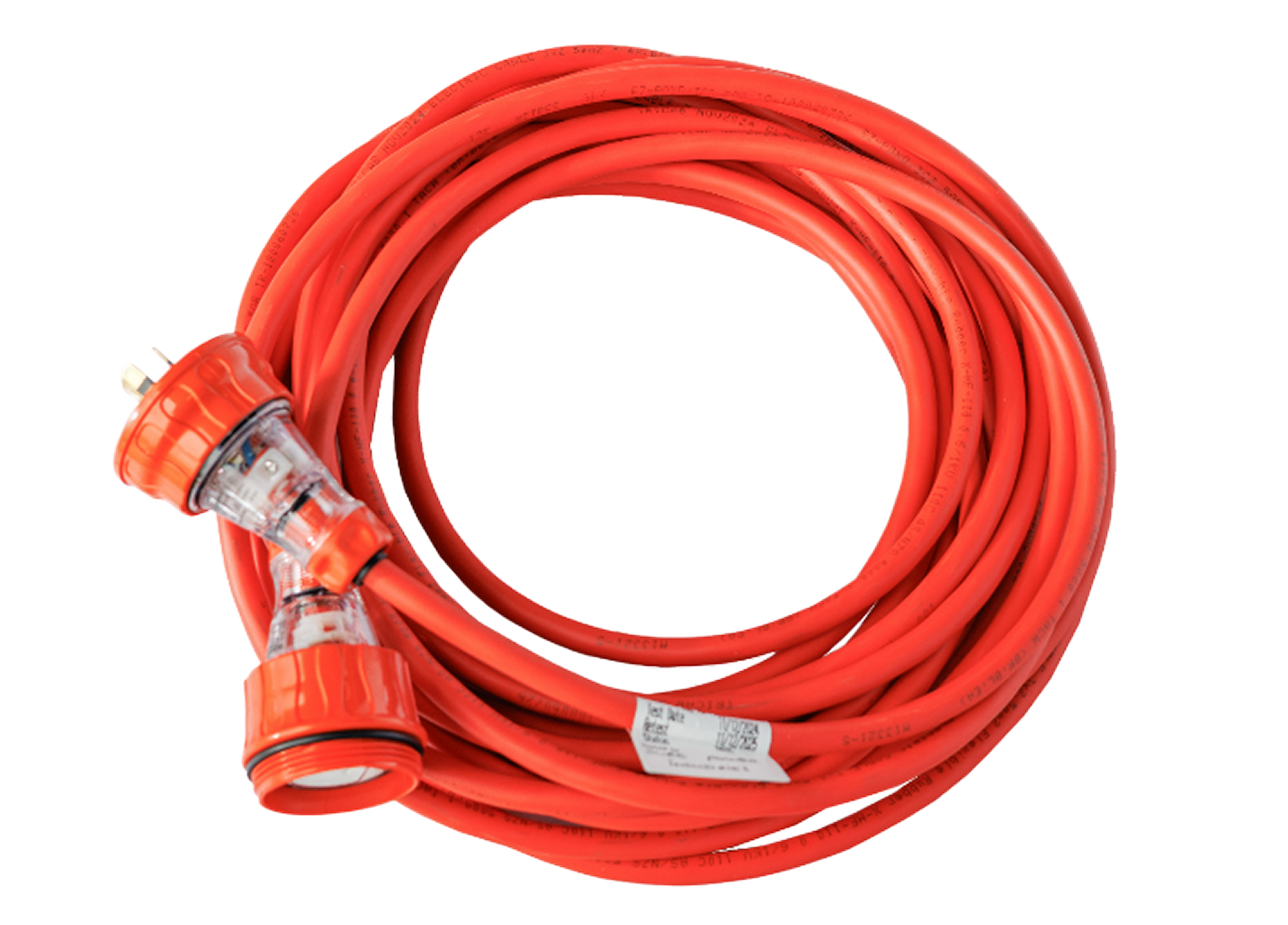 Coiled orange shore power cable